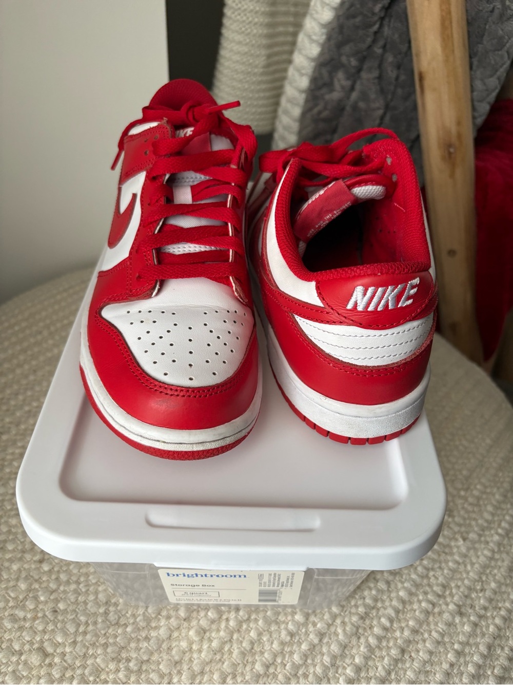 Nike Red and White Low-Top Dunk Style Sneakers - Picture 2 of 5